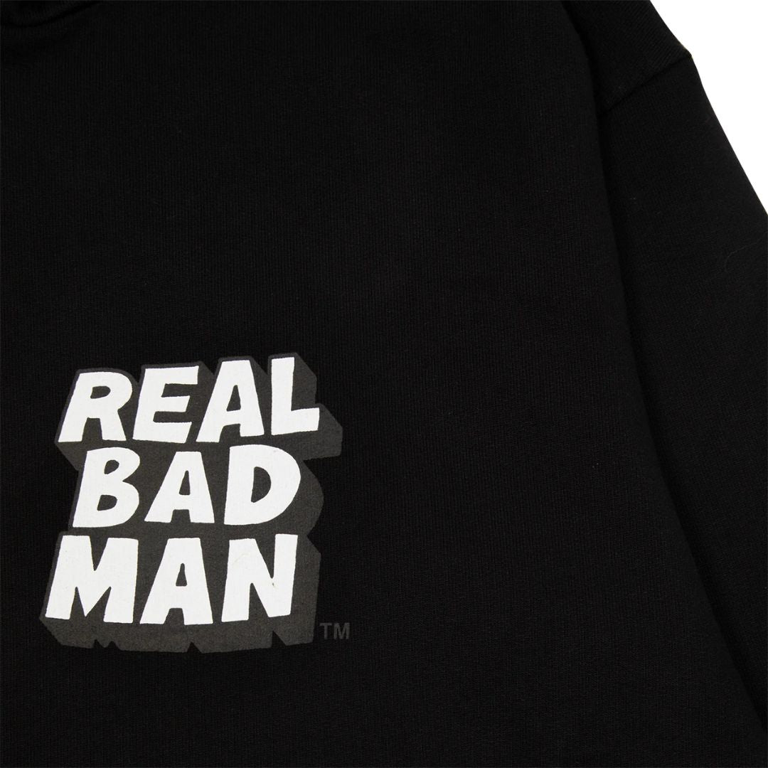 Real Bad Man Classic Hood Fleece Black — detail view