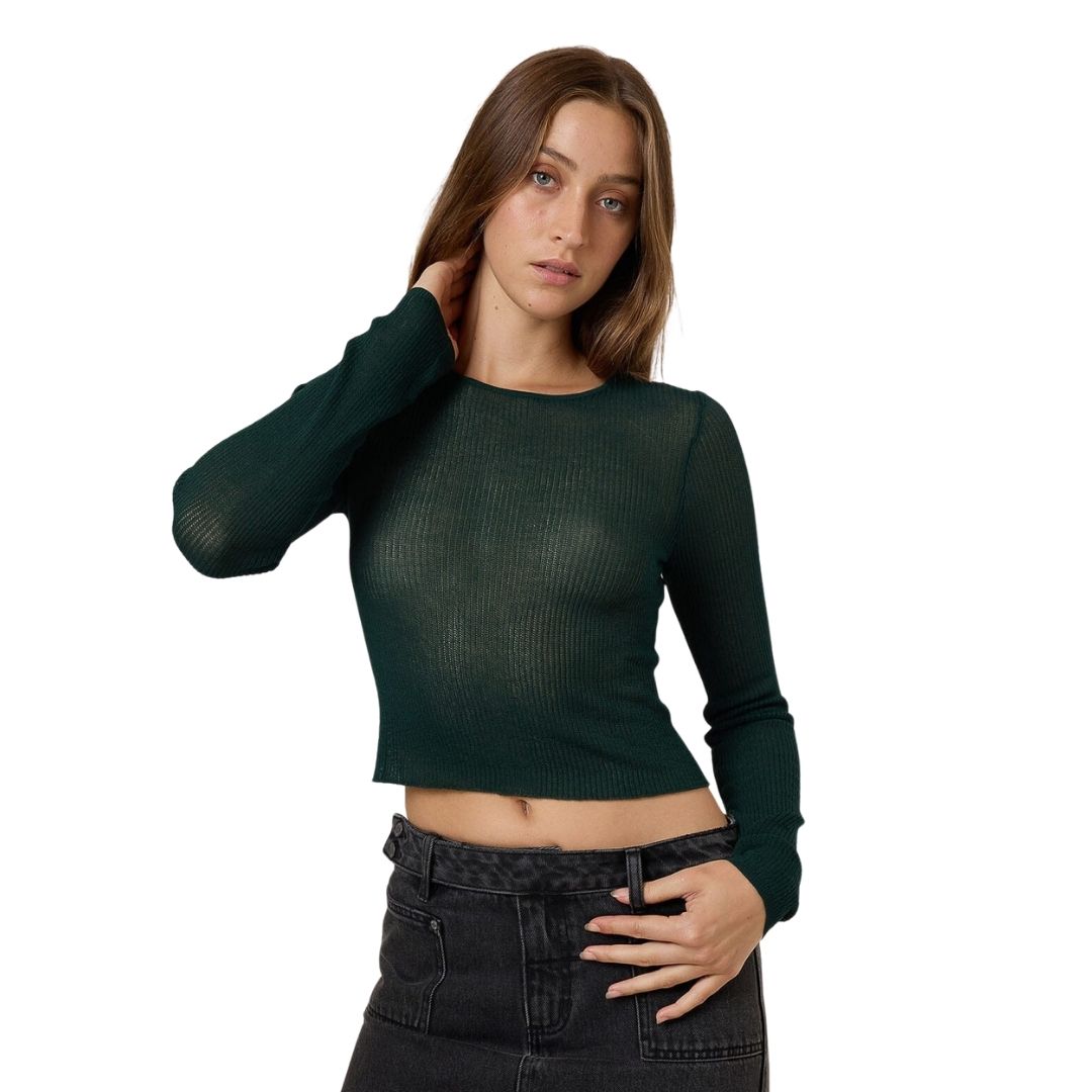 Thrills Dissolve My Mind Long Sleeve Knit Top - Vista Green