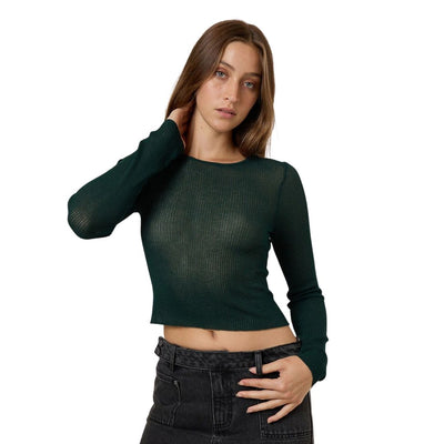 Thrills Dissolve My Mind Long Sleeve Knit Top - Vista Green