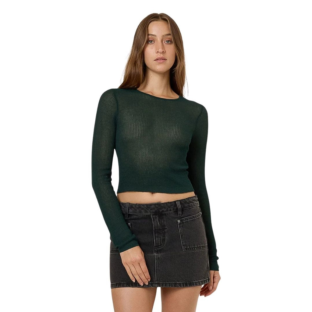 Thrills Dissolve My Mind Long Sleeve Knit Top Vista Green - front view