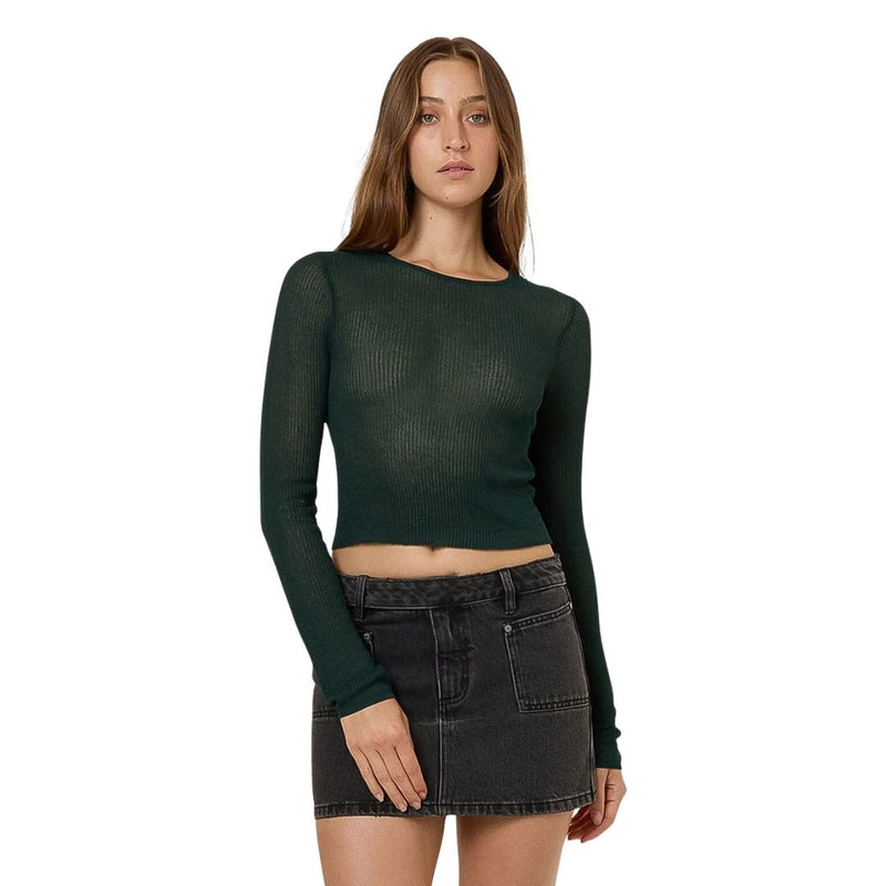 Thrills Dissolve My Mind Long Sleeve Knit Top Vista Green - front view