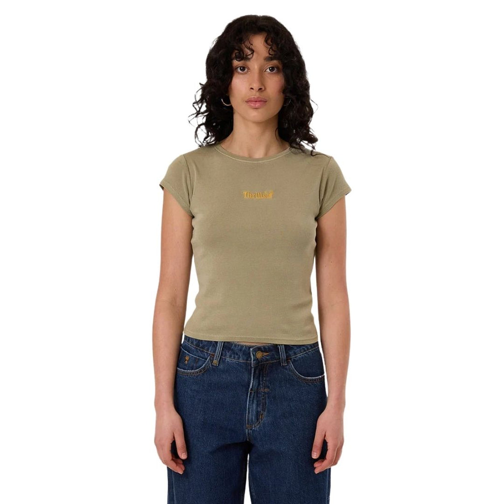 Thrills Workwear Cap Sleeve T-Shirt Eucalyptus - oversized fit front view