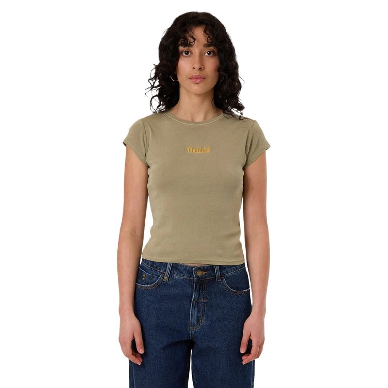 Thrills Workwear Cap Sleeve T-Shirt Eucalyptus - oversized fit front view