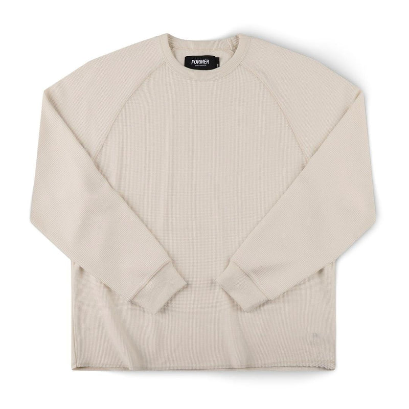 Former AG Raglan Waffle Sweater in Bone - flat lay front view showing waffle knit texture and raglan sleeve construction