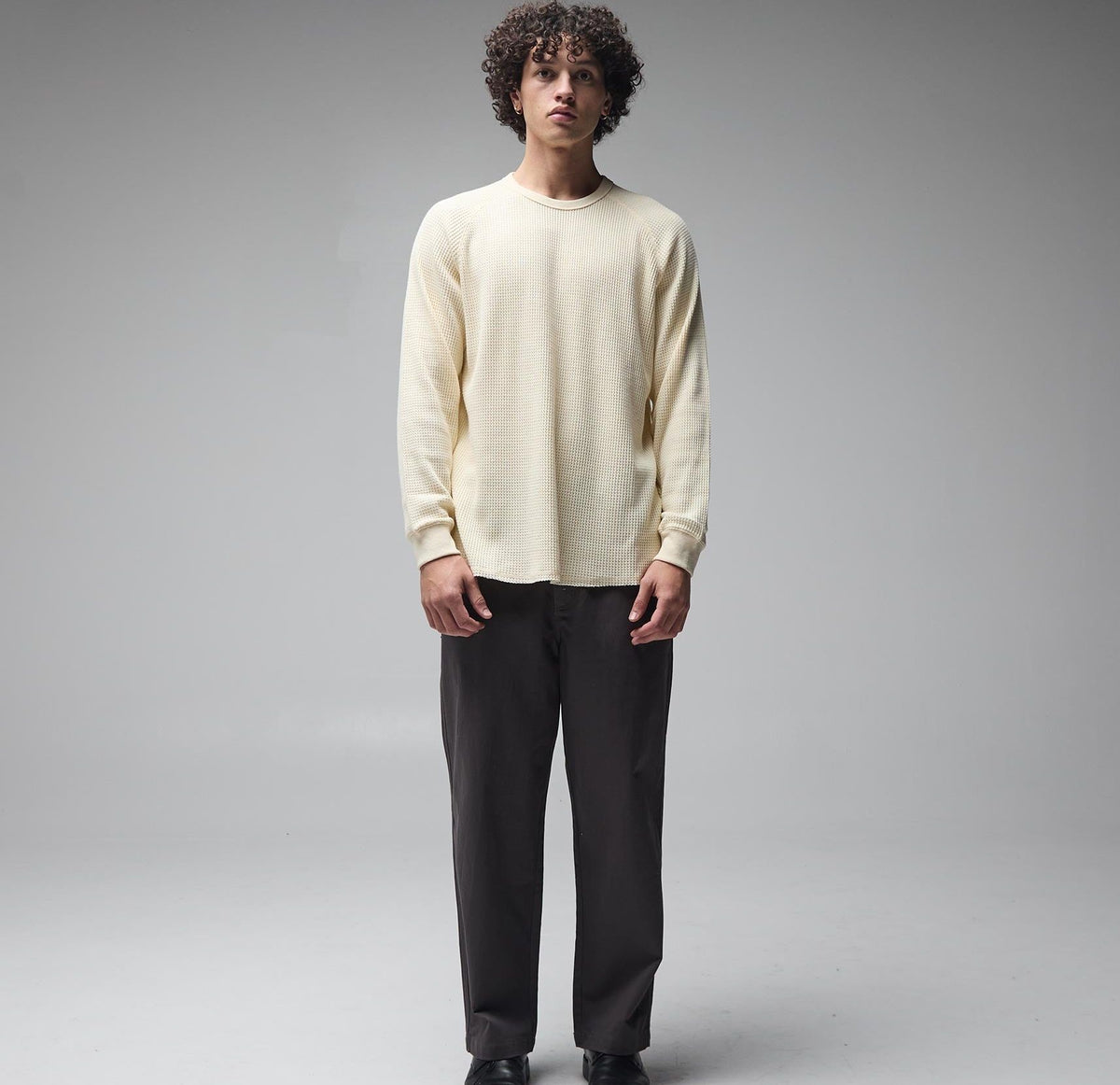 AG Raglan Waffle Crew Neck - Bone