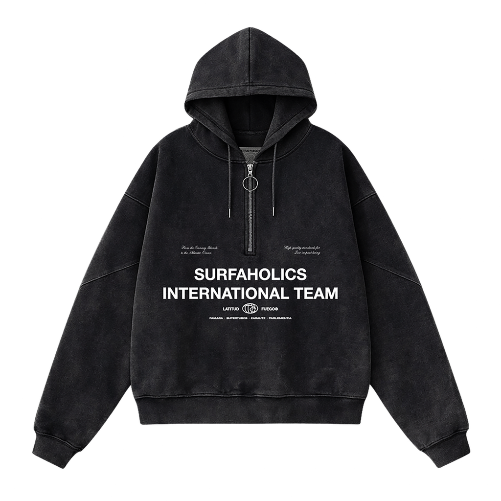 Latitud Fuego International Zip Hoodie Black Faded — front view