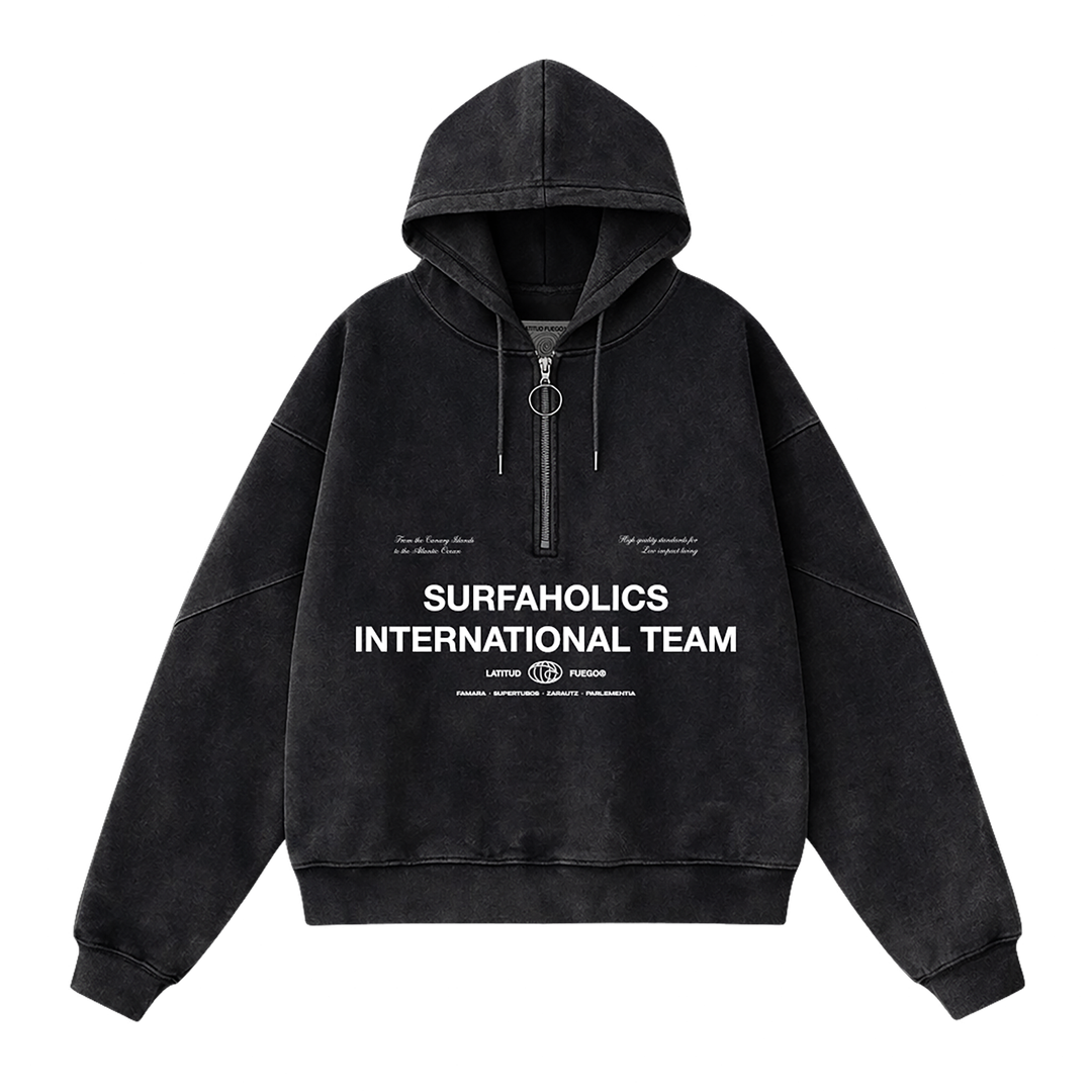 Latitud Fuego International Zip Hoodie Black Faded — front view