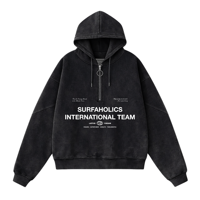 Latitud Fuego International Zip Hoodie Black Faded — front view