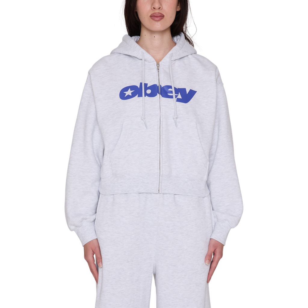 Womens Speed Star Zip Up Hoodie - Ash Heather Grey - front