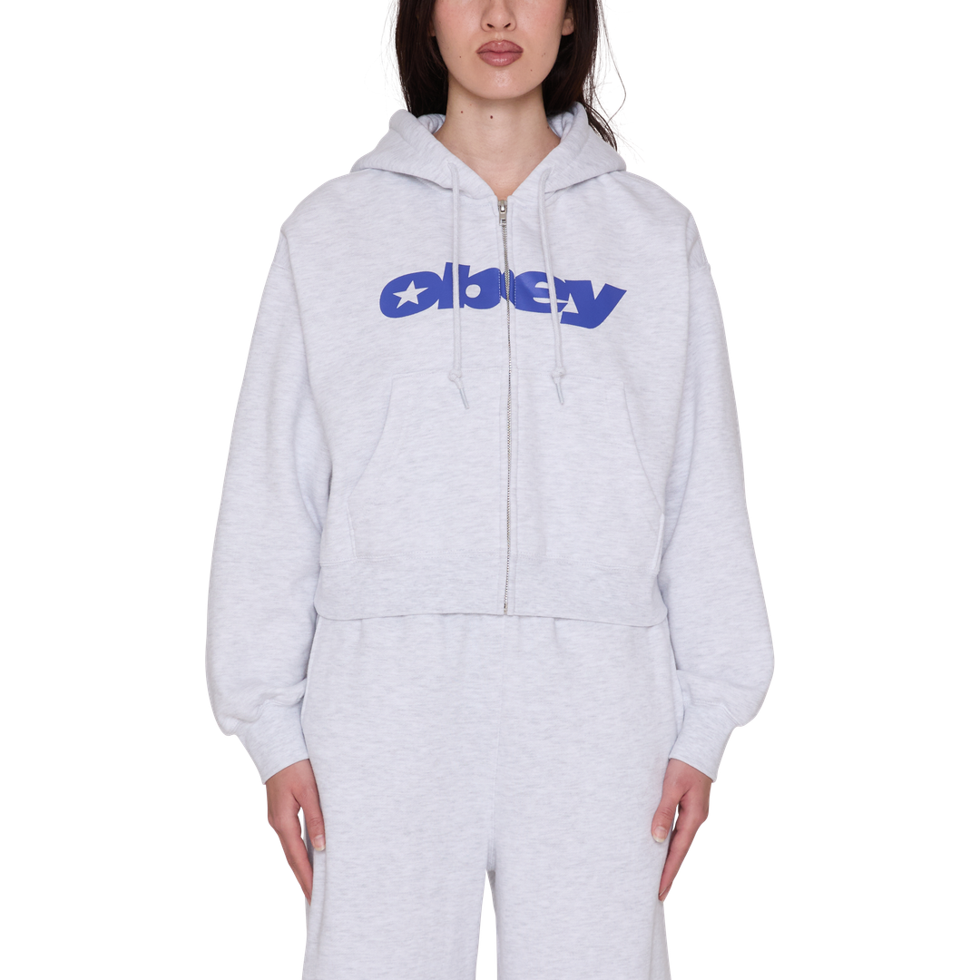 Womens Speed Star Zip Up Hoodie - Ash Heather Grey - front