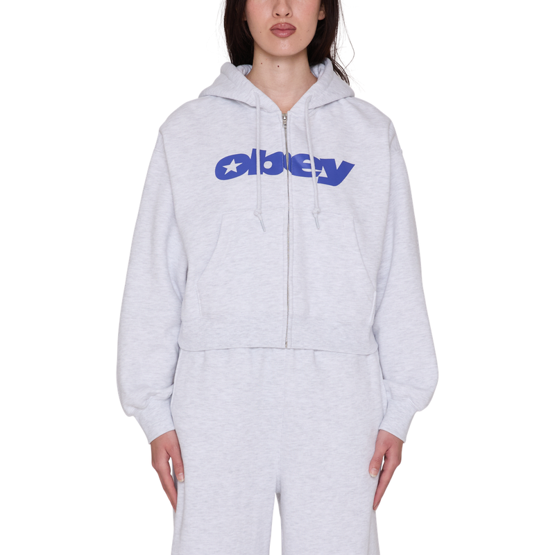 Womens Speed Star Zip Up Hoodie - Ash Heather Grey - front