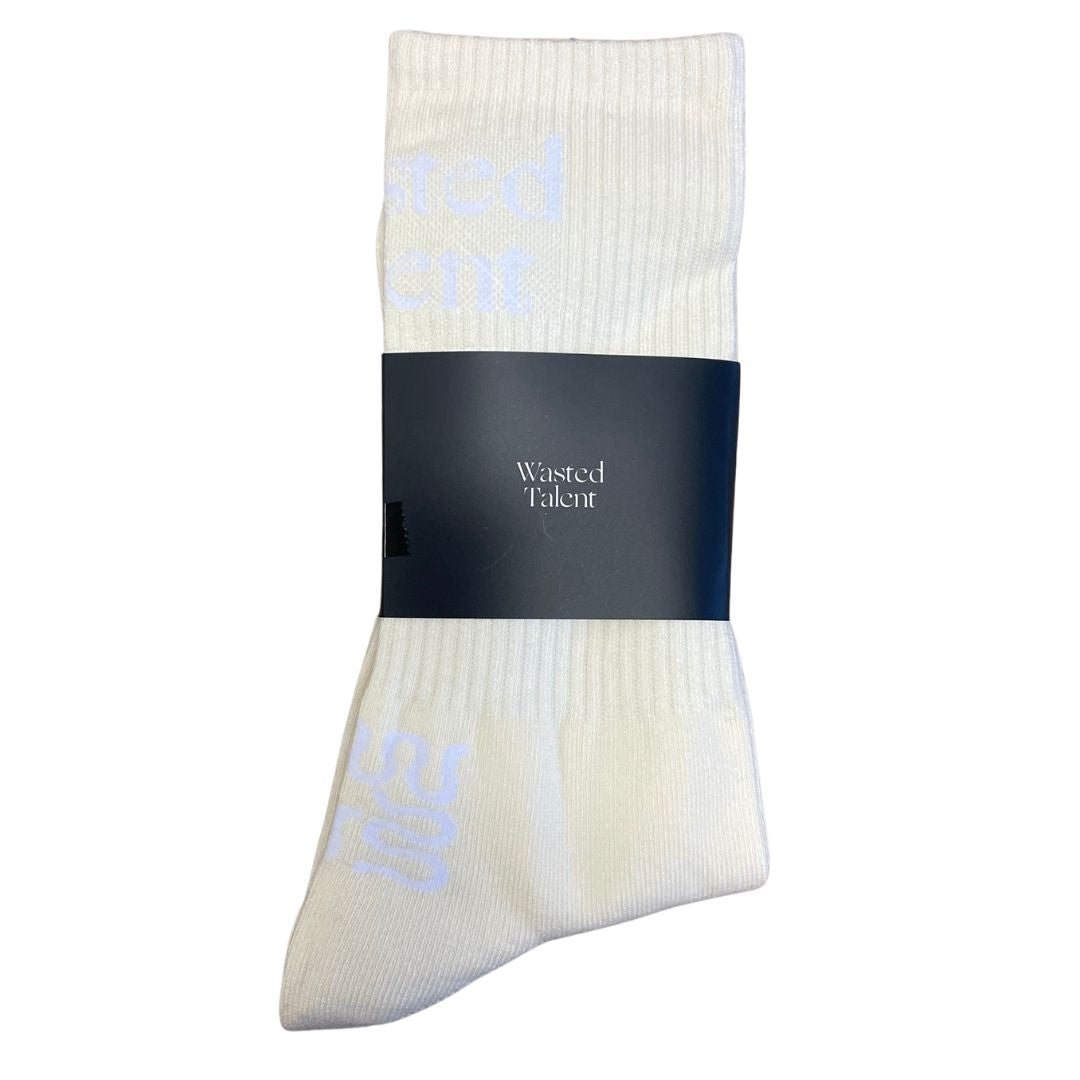 Wasted Talent Crew Socks Off White White - detail view