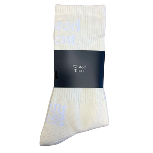 Wasted Talent Crew Socks Off White White - detail view
