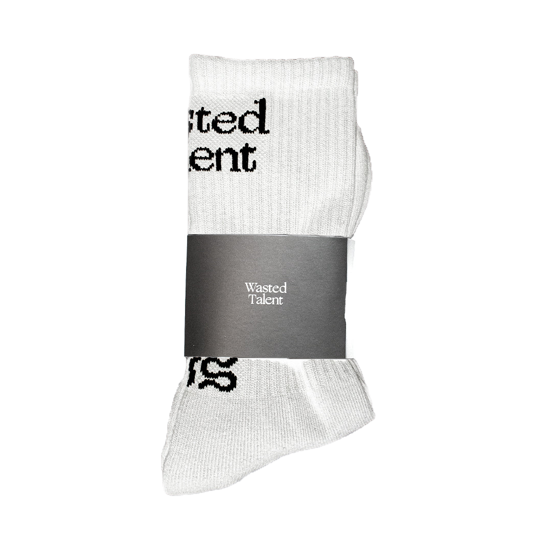 Wasted Talent Crew Socks White Black - lifestyle