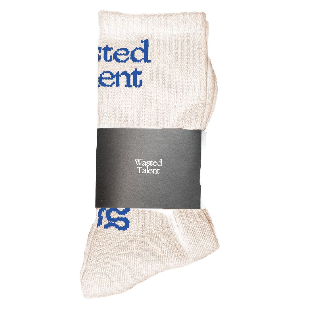 Wasted Talent Sol Socks - Ecru / Electric Blue