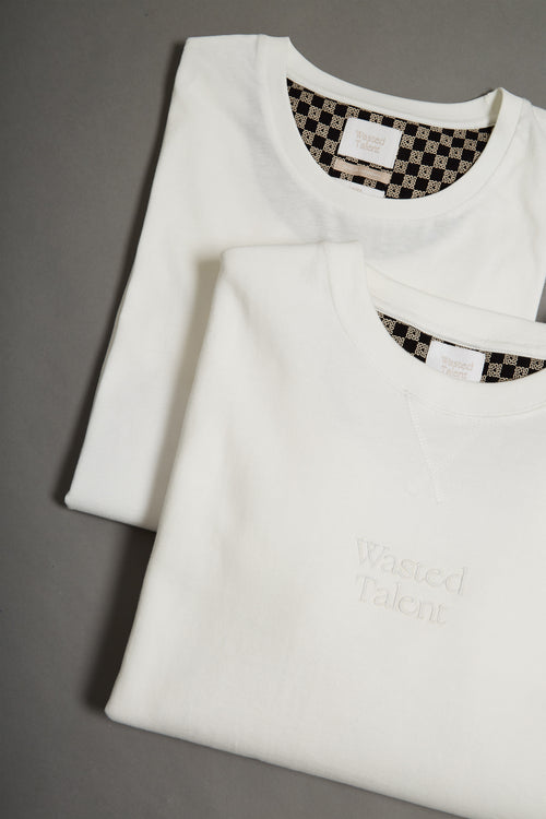 Wasted Talent Medoc Crew Neck Off White - flat lay detail