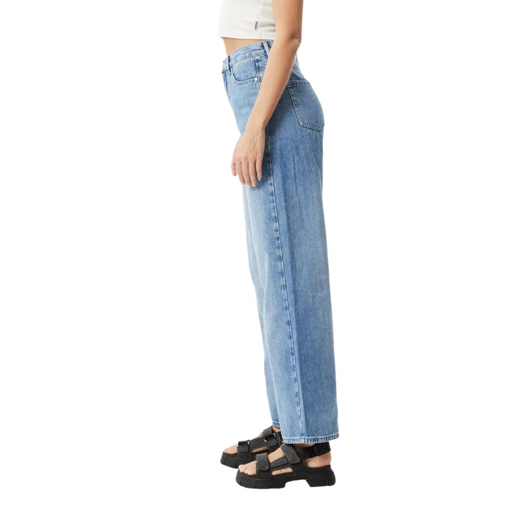 Afends Womens Bella Hemp Denim Baggy Jeans - Worn Blue