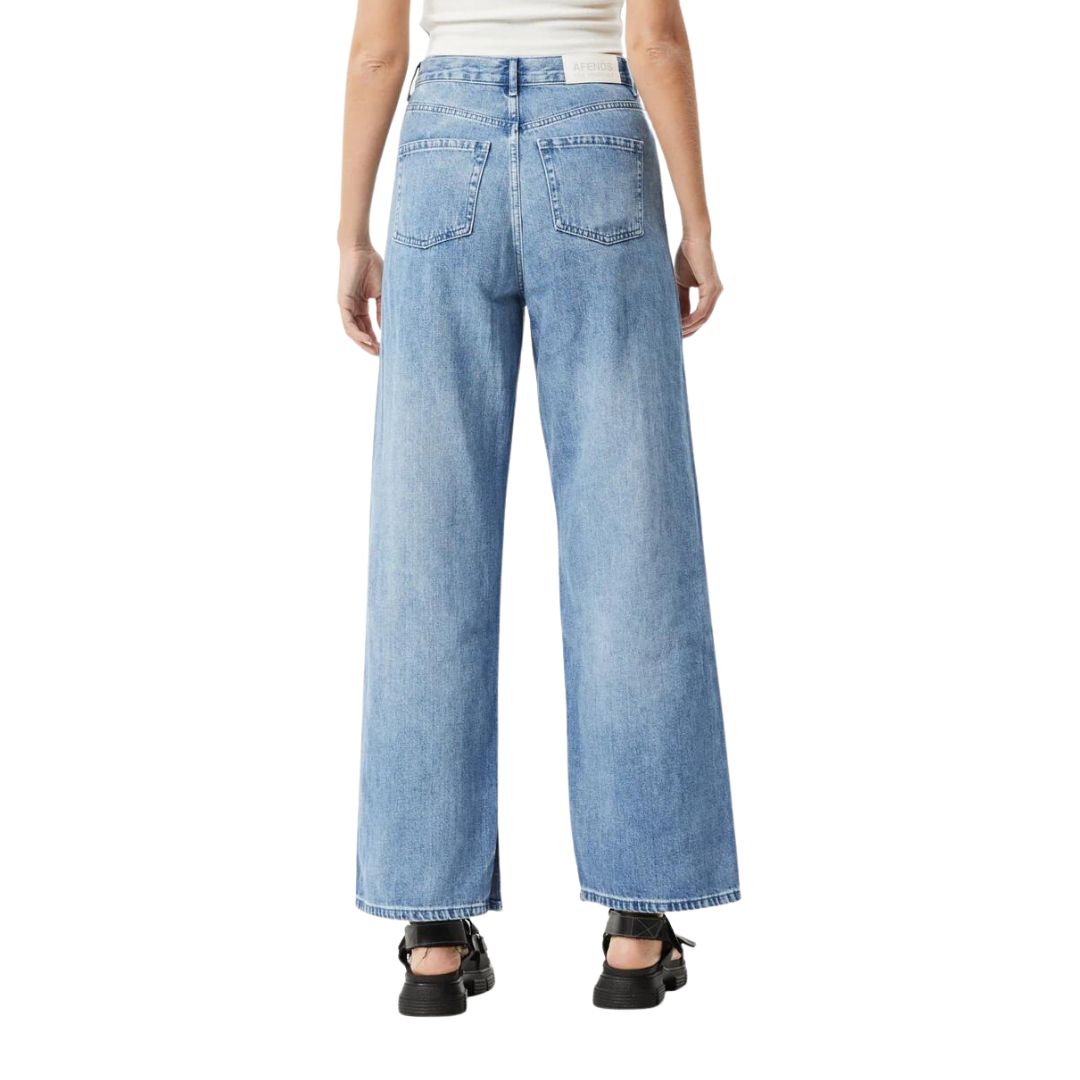 Afends Womens Bella Hemp Denim Baggy Jeans - Worn Blue