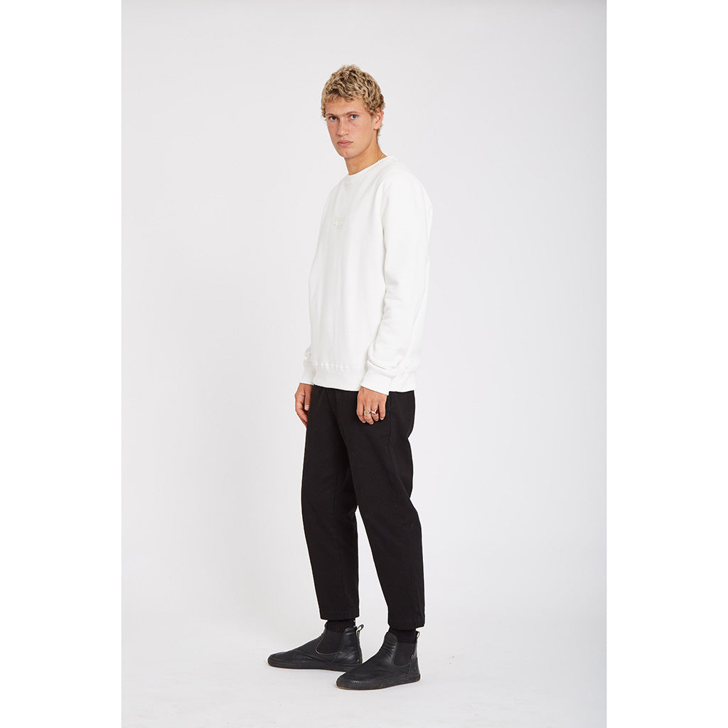 Wasted Talent Medoc Crew Neck Off White - front view on model