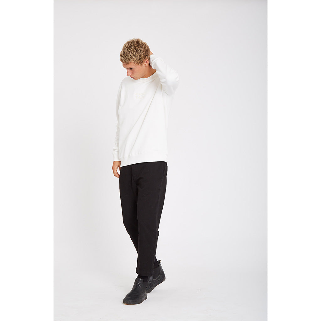 Wasted Talent Medoc Crew Neck Off White - side view on model