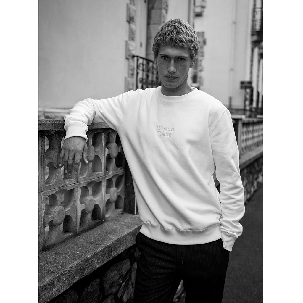Wasted Talent Medoc Crew Neck Off White - worn lifestyle